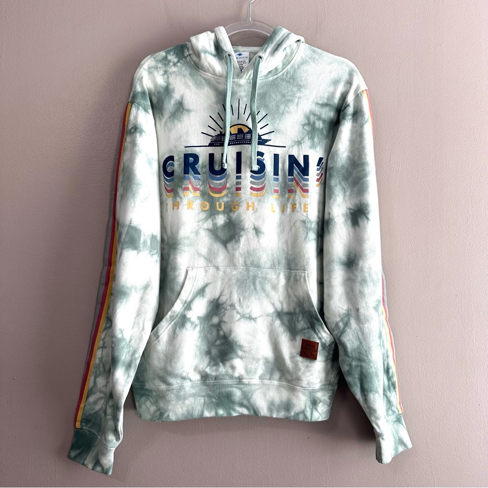 Disney Cruise Line DCL Cruisin’ Through Life Green Tie Dye Hoodie Mens Small NWT